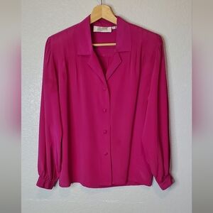 💚5/$25 Josephine Fuchsia Pink Long Sleeve Sheen Blouse Size 6 Vintage 80s